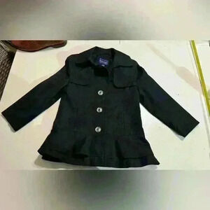Rothschild Black Double Breasted Coat with Ruffle Accents Size 7